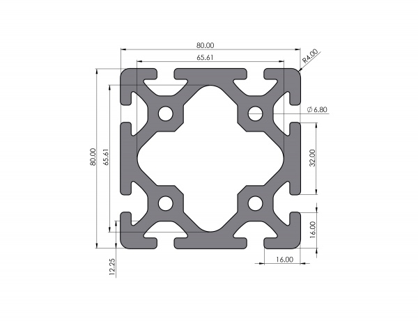 Aluminium profile 80x80 Heavy groove 8 I-type